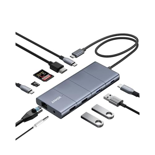 Anker USB C Hub, 11-in-1 Docking Station Dual Monitor, 10 Gbps USB-C and USB-A Data Ports, 4K HDMI and DisplayPort, 85W Power Delivery, 2 Data Ports,