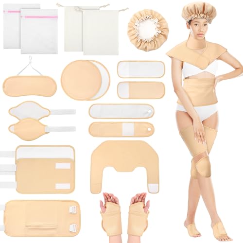 THE KING HIS QUEEN 18 Pcs Castor Oil Wrap Pack, Reusable Pack for Hats, Neck, Shoulders, Chest, Abdomen, Hands, Thighs, Knees, Feet, for Hot/Cold Compress with Adjustable Elastic