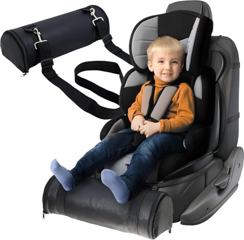 Car Seat Foot Rest for Kids Strap-On Leg Support Road Trip(Black Leather)