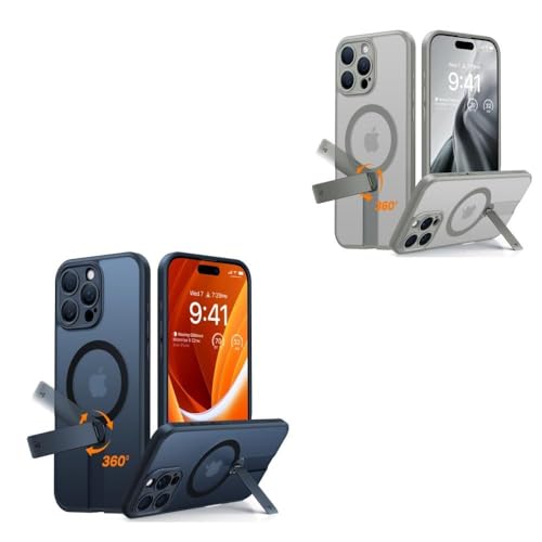 TORRAS 360° Rotatable Stand & Magnetic Shockproof for iPhone 16 Pro Case with Full Camera Protection, Fit for MagSafe, 16FT Military Grade Shockproof Slim Phone Case for iPhone 16 Pro, Black