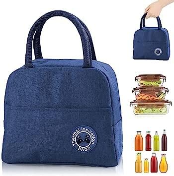 Image of Cotton Insulated Lunch Box Bag for Men & Lunch Bags for Office Women, Leakproof Tiffin Bag, Durable Lunch Box Bag for Adults (Blue), 5 Liters