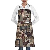 Liyix Rustic Wildon Home Cabin Lodge Bear Moose Deer Aprons with Pockets, Adjustable Long Ties for Cooking, Drawing, Crafting