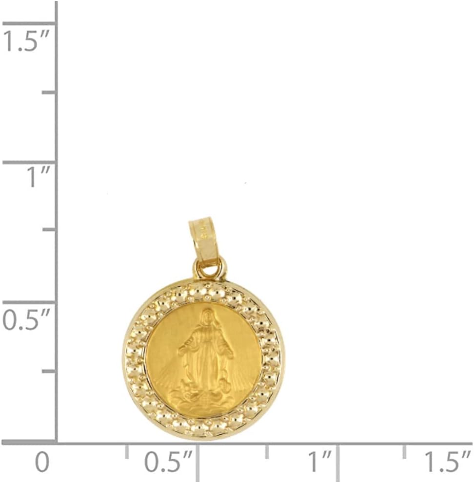 RP 14k Yellow Gold Polished Miraculous Virgin Mary Halo Round Pendant Medal - Image 2