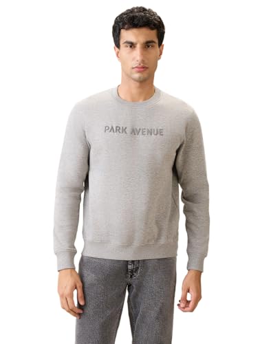 Image of Park Avenue Men Full Sleeve Slim Fit Solid Pattern Cotton Polyester Blend Regular Neck Regular Neck Casual Sweatshirt