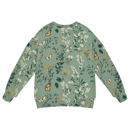 JUNZAN Aesthetic Callistephus Sage Green Little Kids Hooded Sweatshirt Crewneck Tops Clothing Shirts Camping 4T2