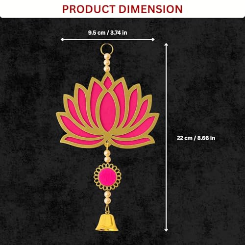 Image of ARLICORPING Wooden Lotus Wall Hanging for Festive Decoration - Diwali, Ganpati, Pooja Room, Mandir, Living Room, Door, Hall, Entrance, Spiritual Decor (Lotus + Bell-Pink, Pack of 12)
