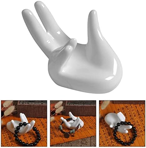 1pc Base White Ceramic Hand Unique Home Desk Trinket Mini Dish Decoration Office Beautiful Prop Organization Container Mannequin Ring Pot Shaped Holder Egg Plant Ocarina Hamsa