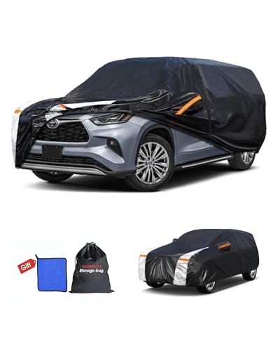 Image of Multi-Layer Car Cover Custom Fit for Toyota Highlander(2001-2026), 100% Waterproof All Weather for Automobiles, Gift with Towel, Heavy Duty Car Covers for Rain Sun UV Protection with Door Zipper