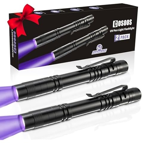 COSOOS 2 UV Black Light Flashlight, 2 Pack 395nm Mini Pen Light with Clip, Waterproof Ultraviolet Flashlight for Leak, Pet Urine, Scorpion, Hotel Inspection, Dry Stain and Bed Bug. Cover