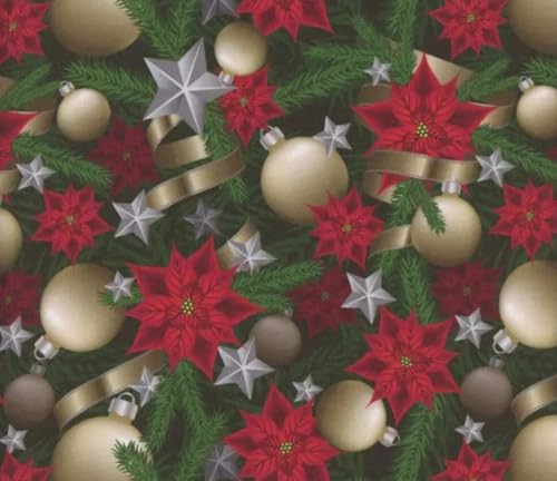 Christmas 2022 Poinsettias Gold Fabric by The Yard