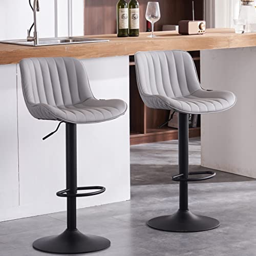 Younike Bar Stools Set Of 2 Adjustable Swivel Barstools Pu Leather Counter Stools Cushioned High Backrest, 3-5 Mins To Assemble, Loads 300Lbs, Grey #TOP22