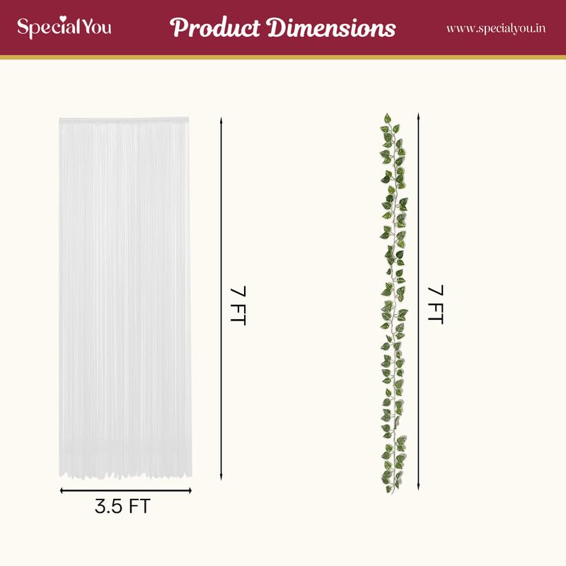 Image of SpecialYou Ganesh Decoration Setup for Home with White Backdrop Cloth for Decoration Pooja, Kolam Sticker with Green Vines, Ganpati Backdrop Decoration -10 Pcs