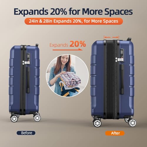 SHOWKOO Full PC Hardshell Luggage Sets Durable Expandable Hardside Suitcase with Double Spinner Wheels TSA Lock 3pcs, Blue, DB/TB/28in by SHOWKOO - Image 4