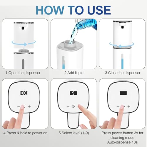 Automatic Liquid Soap Dispenser, 9 Adjustable Levels, 380ml/12.8oz, Touchless Hand Soap or Dish Soap Dispenser,IR Sensor & Display,Wall-Mount or Tabletop Use for Bathroom Kitchen - Image 9