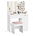 Produktbild VASAGLE KAILYN Kollektion - Schminktisch mit Hocker, Frisiertisch mit LED-Spiegel und Steckdosenleiste, Kosmetiktisch, Schublade und offene Ablagen, Schrank mit 2 verstellbaren Ablagen, weiß RDT738W01