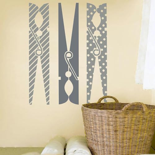 Stück große Wäscheklammern Waschküche Wandaufkleber Waschküche Waschraum Wäscheklammern Wandtattoo Küche Wohnzimmer Vinyl Dekor-dunkelblau-65 cm hoch x 3 Stück