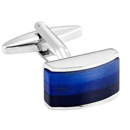 Gemelli in Acciaio Inox color Metallo e Opale Blu