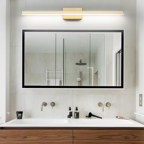 Image of SineRise LED Modern Bathroom Vanity Light Fixtures (40-Inch, 3000K /4000K /6000K, Dimmable), Gold Modern Acrylic Bathroom Wall Lighting Fixtures Over Mirror