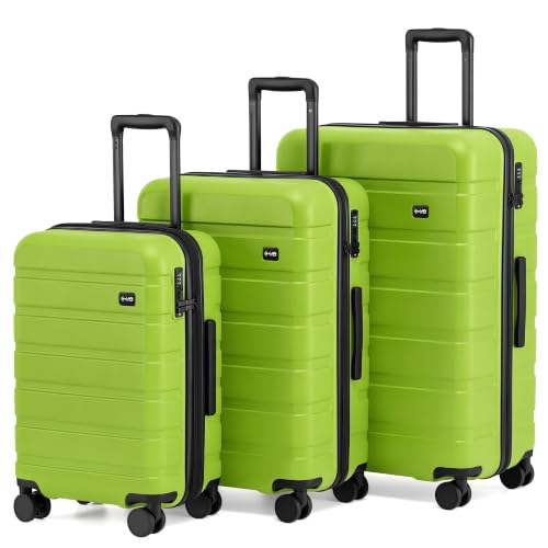 Image of Coolife Luggage Set, Lightweight Durable Hardshell, 3 piece, Green new | Upgraded Polycarbonate Shell Suitcase,360 Spinner Double Wheels,Expandable(20''only),Tsa Lock,Aluminum Handle,Nested Design