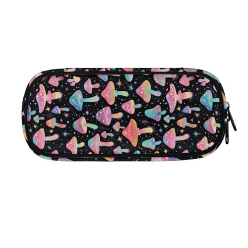 Image of Rainbow Mushroom Print Pencil Pouch Pen Bag, Pencil Case Stationery Pouch School Daily Storage Bag for Kids Girls Boys Teenagers, Black