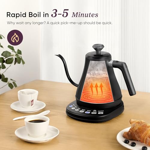 COSORI Electric Gooseneck Kettle with 5 Temperature Control Presets, Pour Over Kettle for Coffee & Tea, Hot Water Boiler, 100% Stainless Steel Inner Lid & Bottom, 1200W/0.8L - Image 5