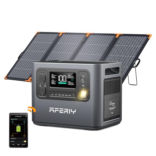 AFERIY P210 2400W Portable Power Station with 400W Solar Panel, 2048Wh LiFePO4 Solar Generator Backup with AC & Solar Charging for Home Use, Outdoor Camping, RV, Emergency Power Supply