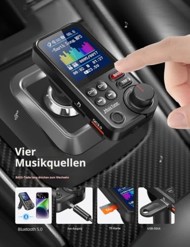 Nulaxy Bluetooth Adapter Auto, Starkes Mikrofon FM Transmitter Auto Bluetooth mit...
