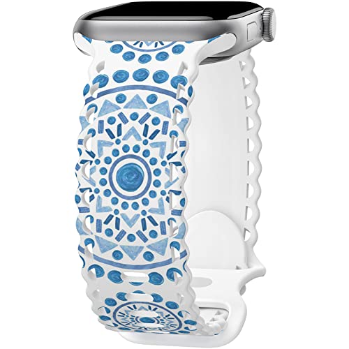 Image of Compatible with Apple Watch Band 41mm 40mm 38mm 49mm 45mm 44mm 42mm Women Girl, Mandalas Print Lace Hollow-out Soft Silicone Sport Bands For iWatch Ultra SE Series 10 9 8 7 6 5 4 3 2, BMandl-42