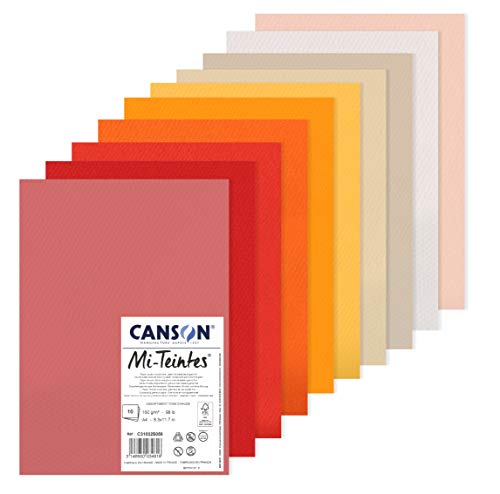 CANSON Papier MI-TEINTES® (nid-d'abeilles) - 10 feuilles A4 160g/m² Tons chauds