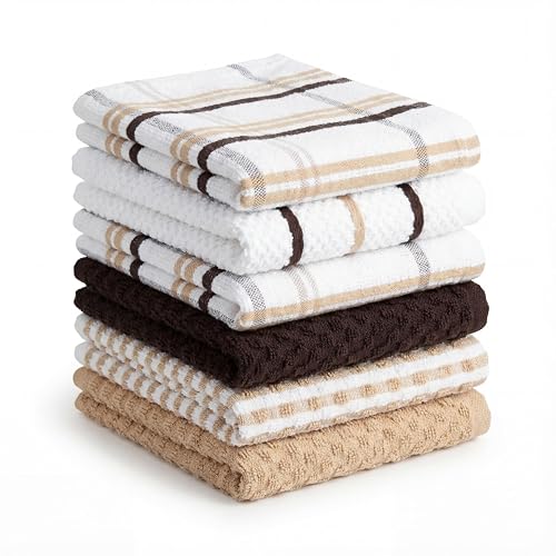 BOSKIMO Paños de Cocina Algodón Premium – Pack de 6 Trapos de Cocina Microfibra y Rizo, Trapos Cocina Algodón Absorbentes, Paños de Limpieza Beige y Chocolate