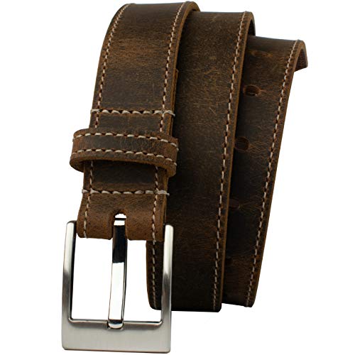 Caraway Mountain Distressed Brown Leather Belt - USA Made Genuine Full Grain Leather Certified Nickel Free Buckle