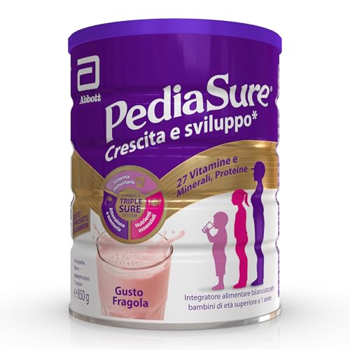 PEDIASURE Crescita e Sviluppo, Integratore Alimentare per Bambini da un anno in su, Multivitaminico con 27 Vitamine e Minerali e Proteine, Confezione 850g, gusto Fragola