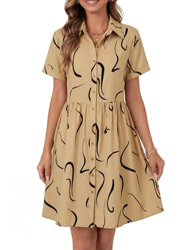 Image of Rooscier Women's Striped Shirt Dress Button Down Collared Short Sleeve Mini Dress