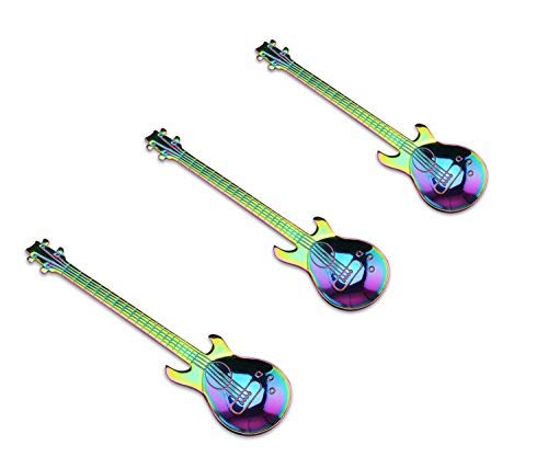 NANHONG Kaffeelöffel in Gitarrenform, Edelstahl, Demitasse-Löffel, Dessert-Löffel, Zuckerlöffel, 3 Stück Cover