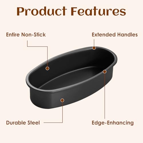 Image of Tissting Oval Bread Pan 9.1x4.7x2.0in /23x12x5cm, Carbon Steel Nonstick | Loaf Baking Mold | Homemade Cake & Cheese Bread | Kitchen Bakeware(Black)