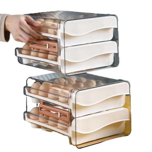 Generic 冷蔵庫用 卵入れ エッグ 収納 ホルダー卵ケース 冷蔵庫用 引き出し式 二段 32/60個収納 大容量 透明 卵入れケース エッグホルダー 卵収納ボックス 卵収納ラック 玉子ケース エッグケース (32個収納:22*22*15cm)