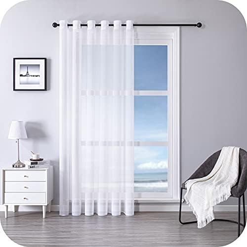 MRTREES Voile Curtains 54 Drop 2 Panels Faux Linen Grey Curtain for Bedroom Eyelet Short Sheer Curtains Panel for Living Room Patio Door 55x54 Drop 140cm x 137cm