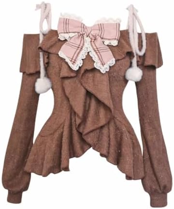 Women's Y2K Kawaii 2-Piece Set - Long Sleeve Bow Top & Mini Skirt Retro Emo Aesthetic Separable Outfit