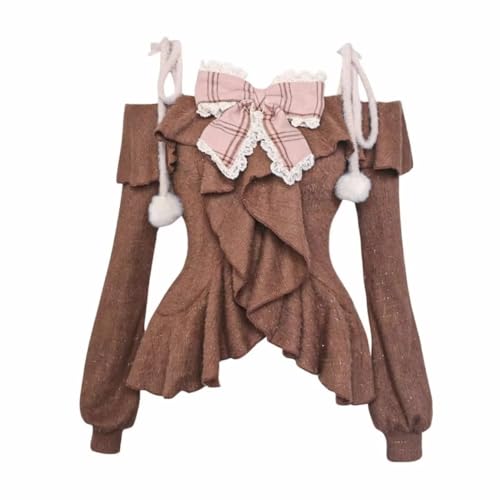 Xojbzoo Women's Y2K Kawaii 2-Piece Set - Long Sleeve Bow Top & Mini Skirt Retro Emo Aesthetic Separable Outfit