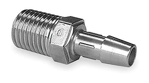 Eldon James A2-4SS 316L Stainless Steel (SS) Barbed Adapter Fitting, 1/4" Hose Barb, 1/8-27 NPT Thread (Pack of 10)