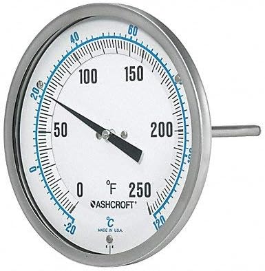 Dial Thermometer, Bi-Metallic, 1/4 in