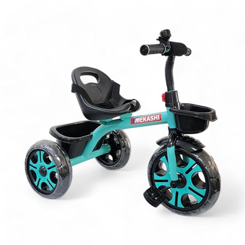 Image of MEKASHI T-001MW Plug N Play Kids Trike /Baby Tricycle, Big Size Storage Basket, Bell, Comfortable Seat with Seat Belt, 12 to 48 Months, Load Upto 35Kg, Easy Assembly, Heavy Guage Steel Frame, Sea Green