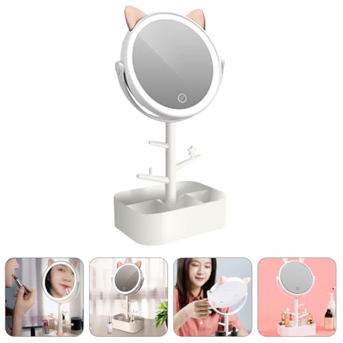 Miroir de maquillage LED pivotant 360 avec rangement bureau rechargeable
