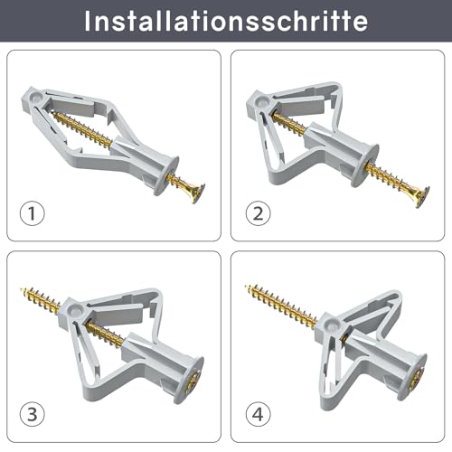 Ronoza 100 Stück Hohlraumdübel Butterfly Set, Gipskartondübel mit Schrauben, Rigipsdübel Für Gipskarton, Gipsfaserplatten, Befestigung in Beton (50 Dübel + 50 Schrauben)
