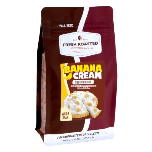 Fresh Roasted Coffee, Banana Cream Flavored Whole Bean Coffee, Medium Roast, Kosher, 12 oz