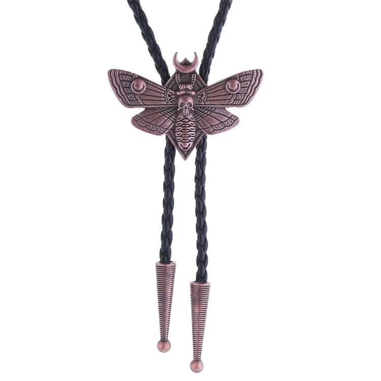 Image of Western Cowboy Bolo tie for Men Women Gold Silver Death Skull Moth Cross Bolo Tie Christmas Deer Rooster Wolf Necktie Gift