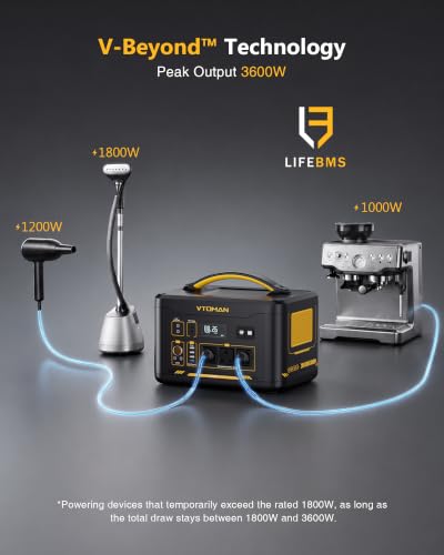 Image of VTOMAN Jump 1800 Portable Power Station with Jump Start, 1548Wh LiFePO4 Solar Generator 1800W (Peak 3600W) AC Outlets, Regulated 12V DC, PD 100W Type-C for Home Backup RV /Van Travel Camping Road Trip