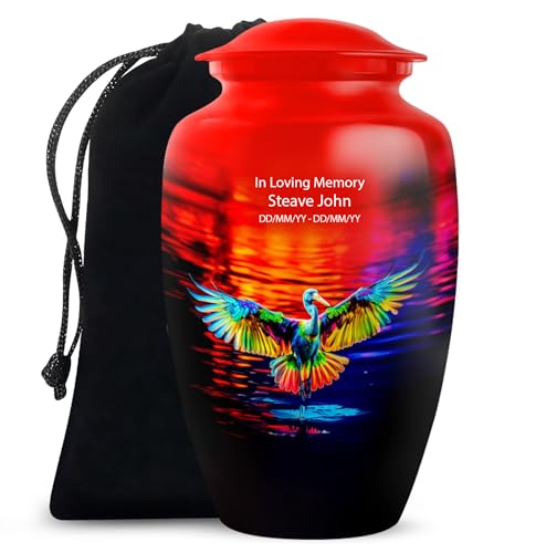 Image of Personalized Egret - Large Cremation Urns For Men - Memorial Urn For Mom & Dad - Funeral Urn For Ashes Adult Male - 10 Inch - Large With Velvet Bag - Burial Urns For Human Ashes Adult Female
