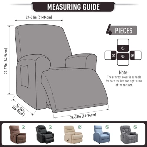 TAOCOCO Recliner Cover 4-Pieces, Recliner Stretch Sofa Slipcover, Recliner Cover 1 Seat, Couch Protector Soft, Furniture Protector Covers with Elastic,Chair Covers Jacquard Pattern (Chocolate)