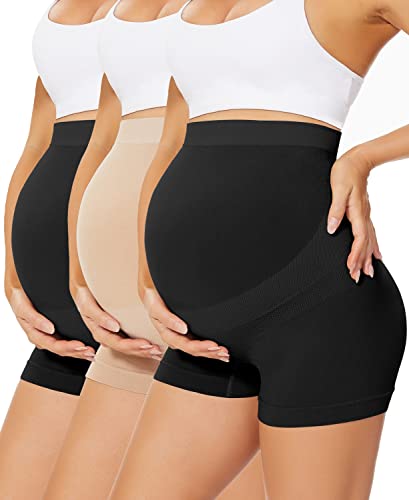 Image of Boguish Womens Seamless Maternity Boyshort Underwear Over Bump, Pregnancy High Waisted Shapewear Panties for Support Belly